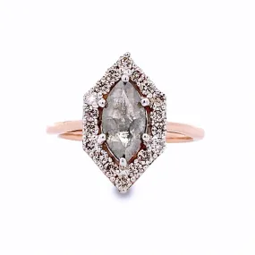 14K Rose Gold 'Salt & Pepper' 1.03Ct Marquise Diamond Halo Engagement Ring