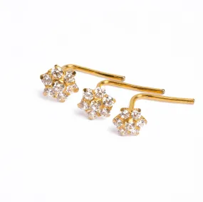 18ct Yellow Gold L-Shaped Nose Stud set with Seven Cubic Zirconias (4mm - 5mm) NIP-5-040