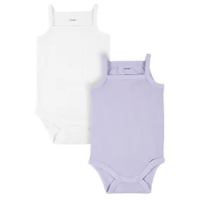 2-Pack Baby Girls Purple & White Sleeveless Onesies Bodysuits