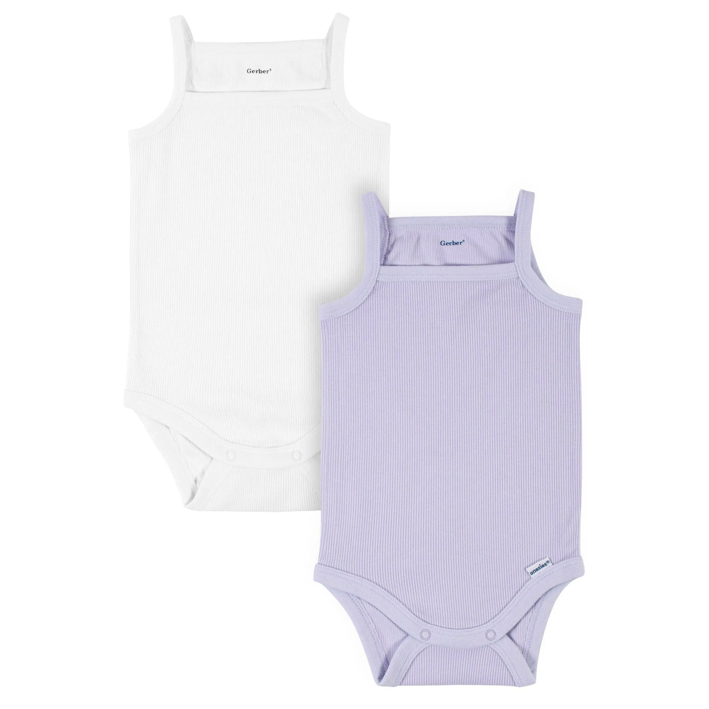 2-Pack Baby Girls Purple & White Sleeveless Onesies Bodysuits