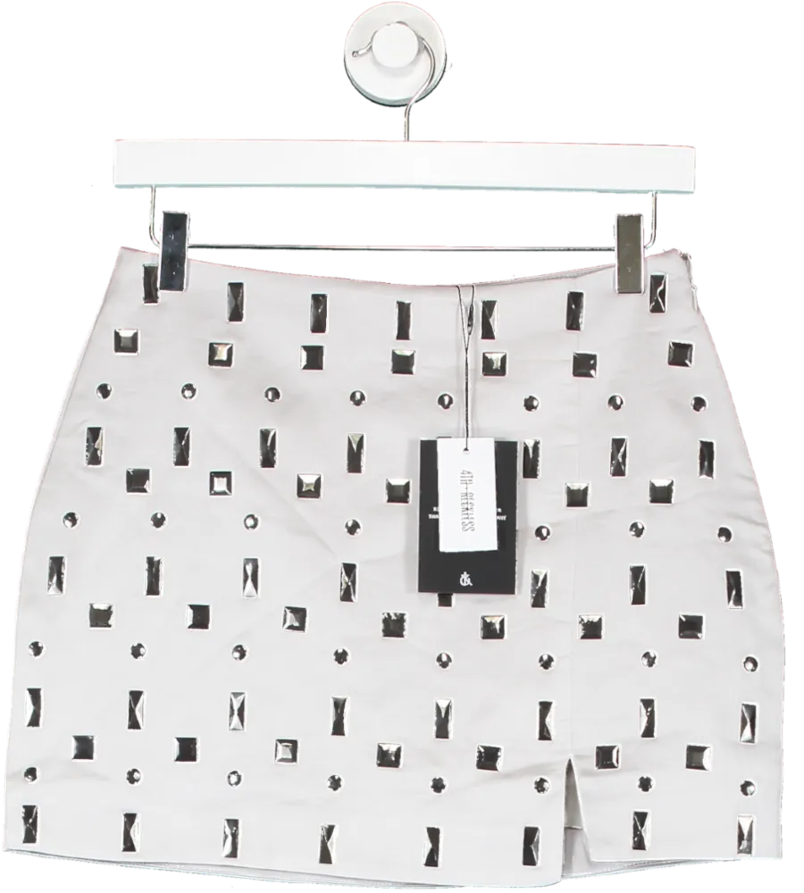 4th & Reckless Metallic Daphne Silver Embellished Mini Skirt UK 6