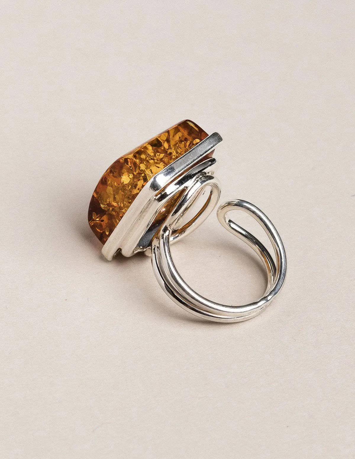 Amber Square Cut Ring - Adjustable