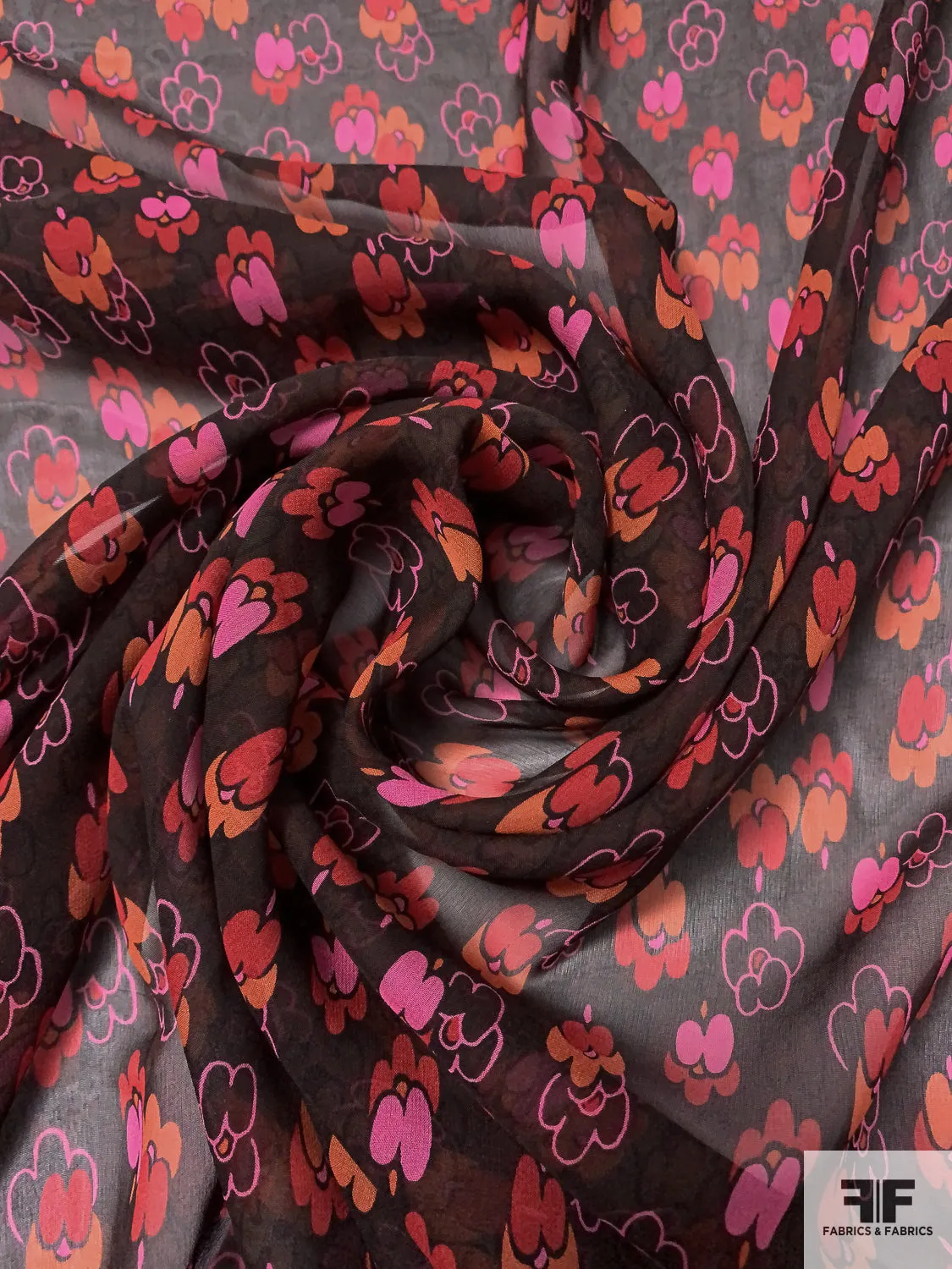 Anna Sui Playful Floral Printed Silk Chiffon - Pink / Red / Orange / Black