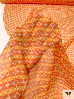 Art Deco Circles Printed Silk Chiffon - Burnt Orange / Tangerine