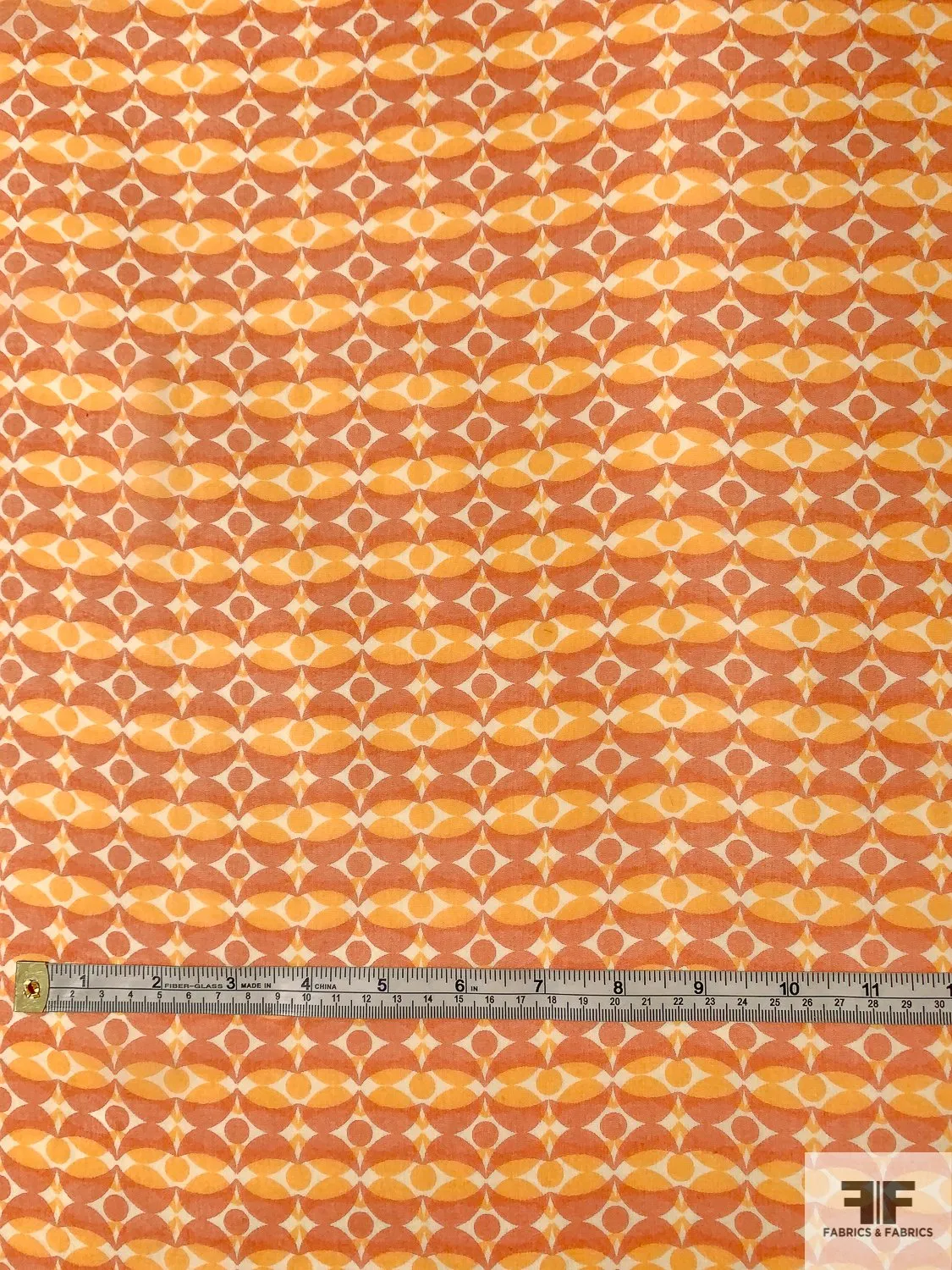 Art Deco Circles Printed Silk Chiffon - Burnt Orange / Tangerine