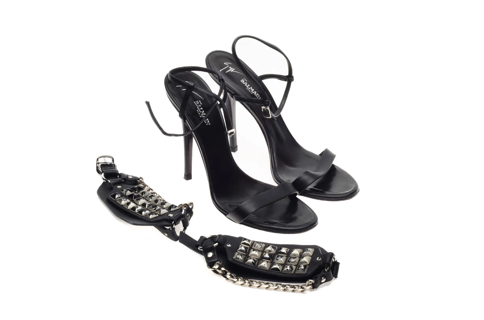 Balmain - Strappy Black Sandals with Detachable Ankle Cuffs - IT 38 1/2