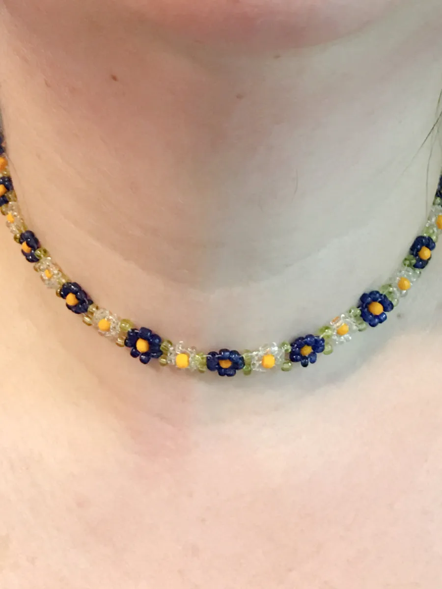 Beaded Flower Choker Necklace