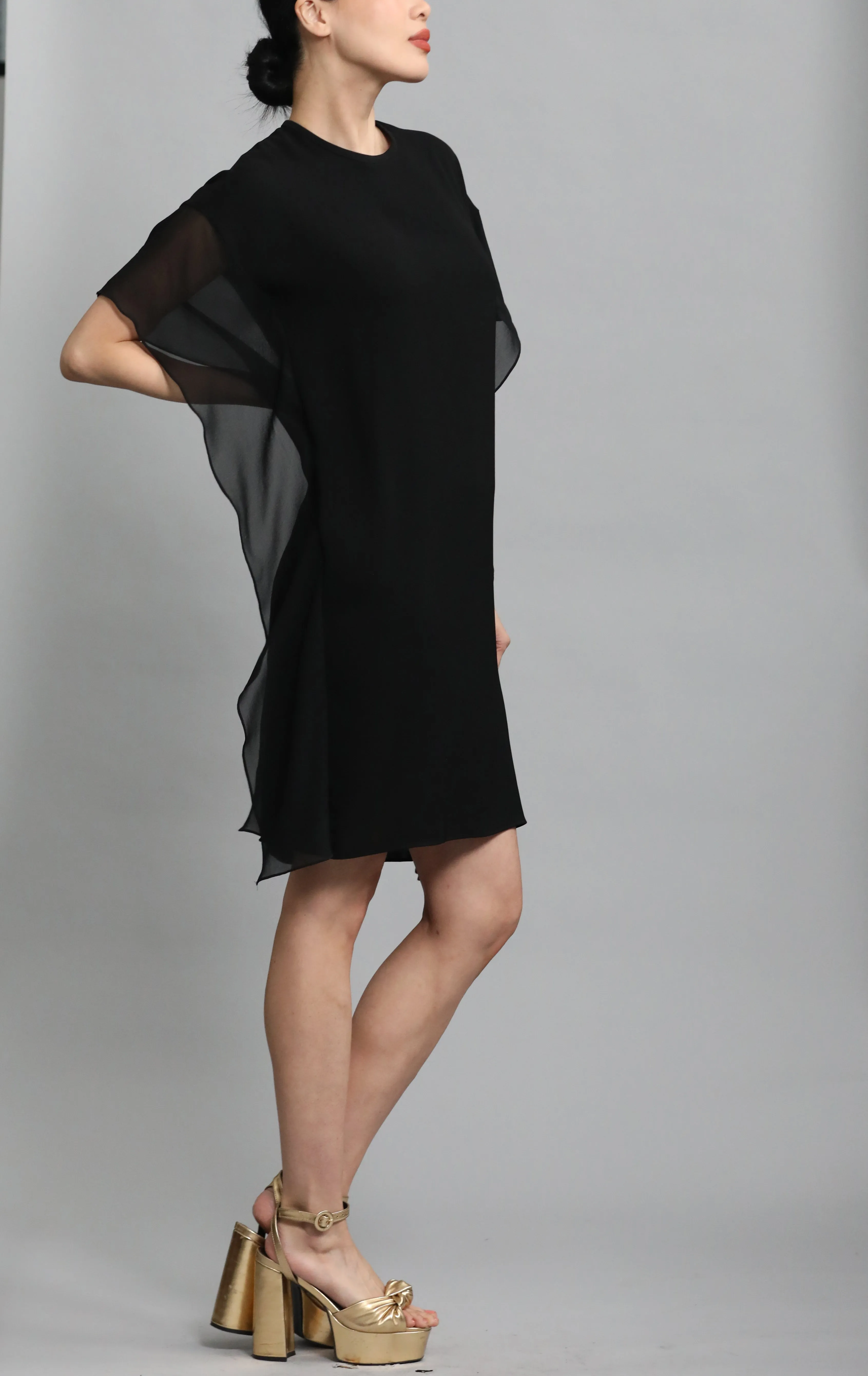 Black Mini Dress With Chiffon Sleeves