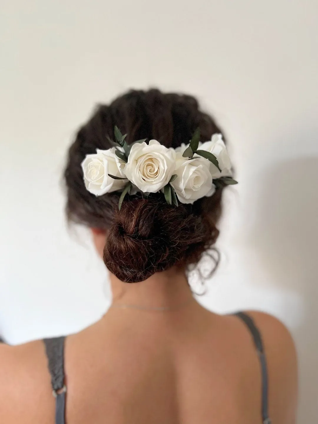 Boho White Rose And Eucalyptus Wedding Hair Comb, White and Green Olive Leaves Flower Comb, Rustic Bridal Wedding Accessories Silver Gold UK