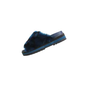 COACH Blue Monogram Fuzzy Platform Slides