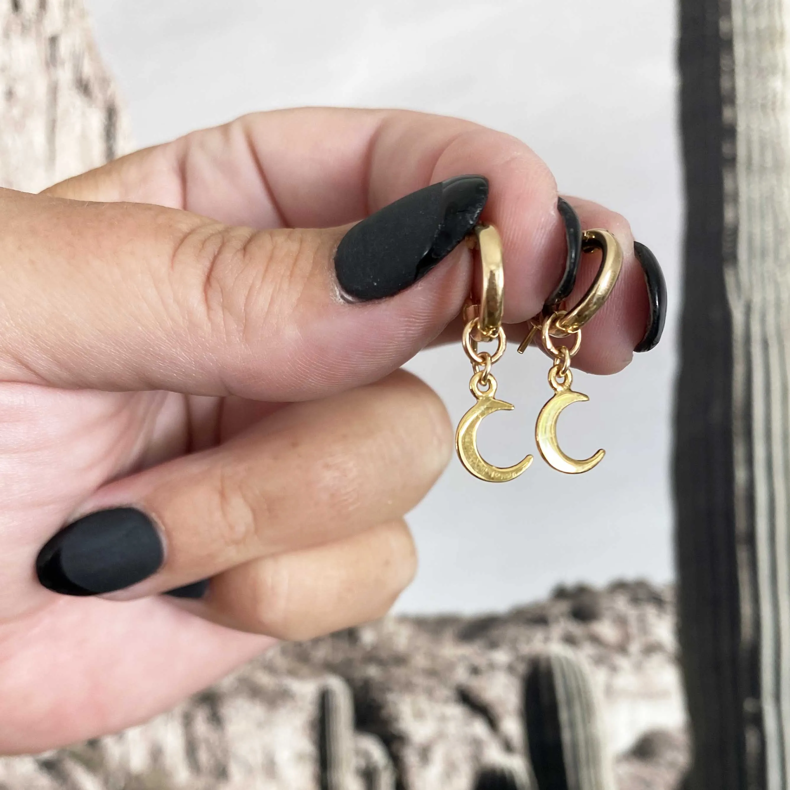 Crescent Moon Huggie Hoop Earrings