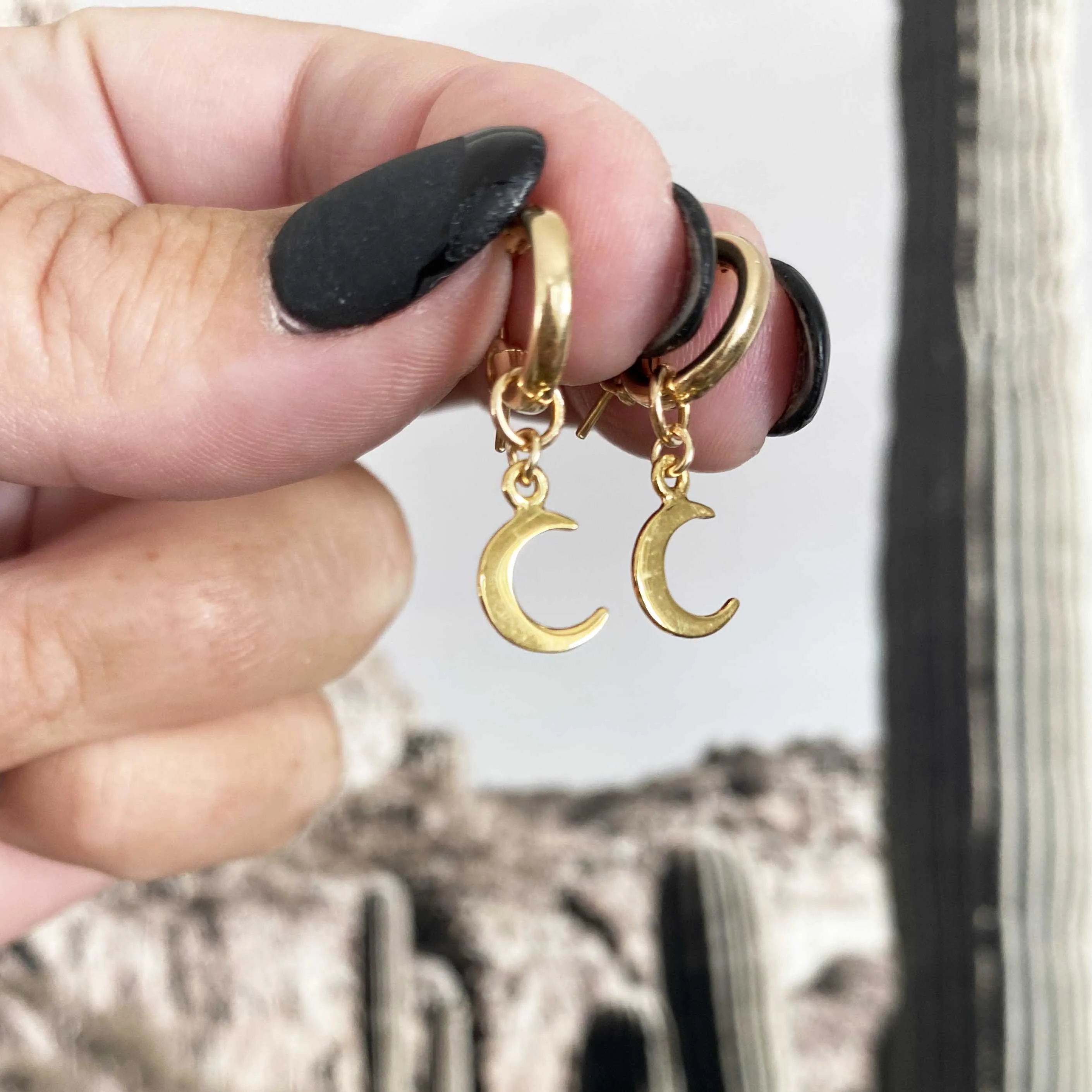 Crescent Moon Huggie Hoop Earrings