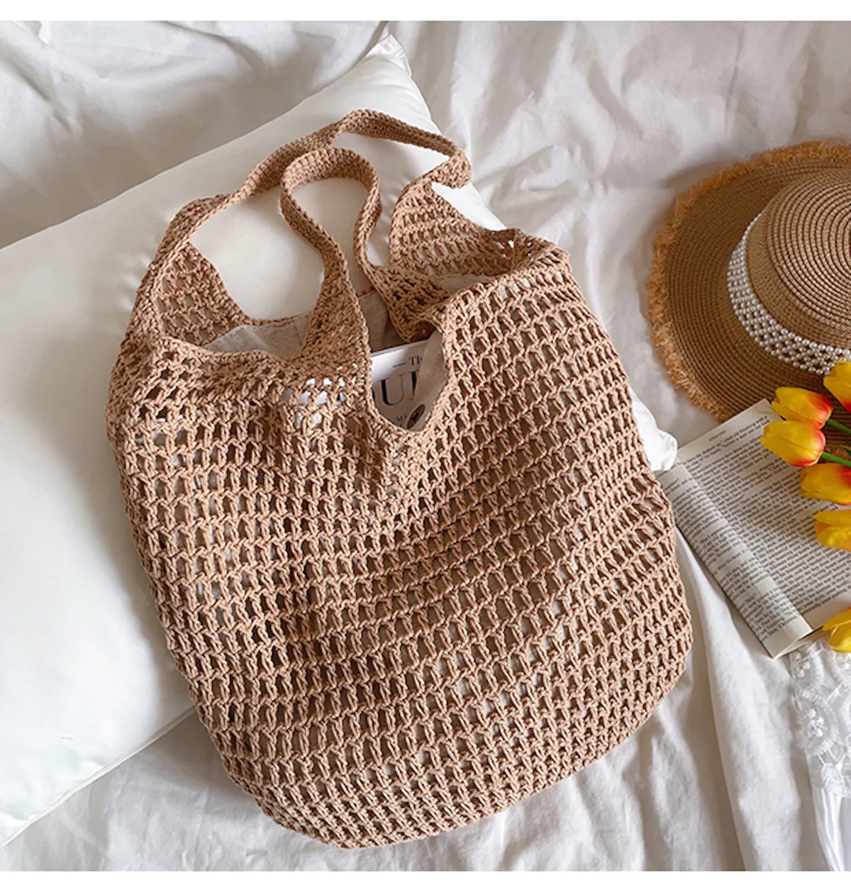 Elena Handbags Retro Cotton Knitted Tote Bag