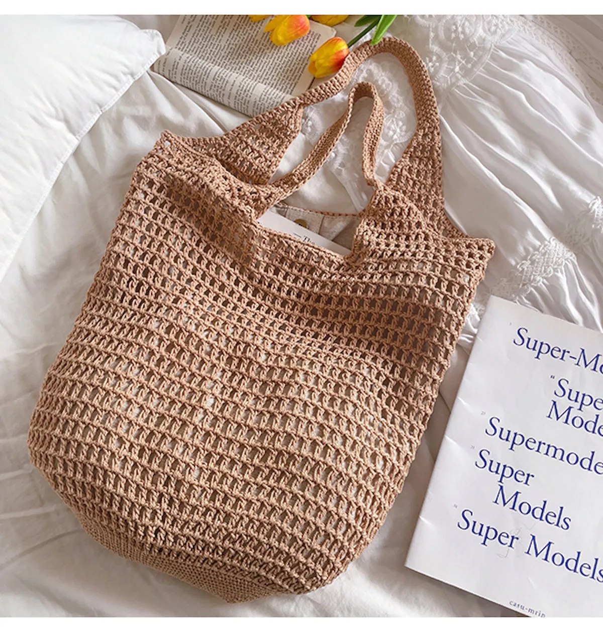 Elena Handbags Retro Cotton Knitted Tote Bag