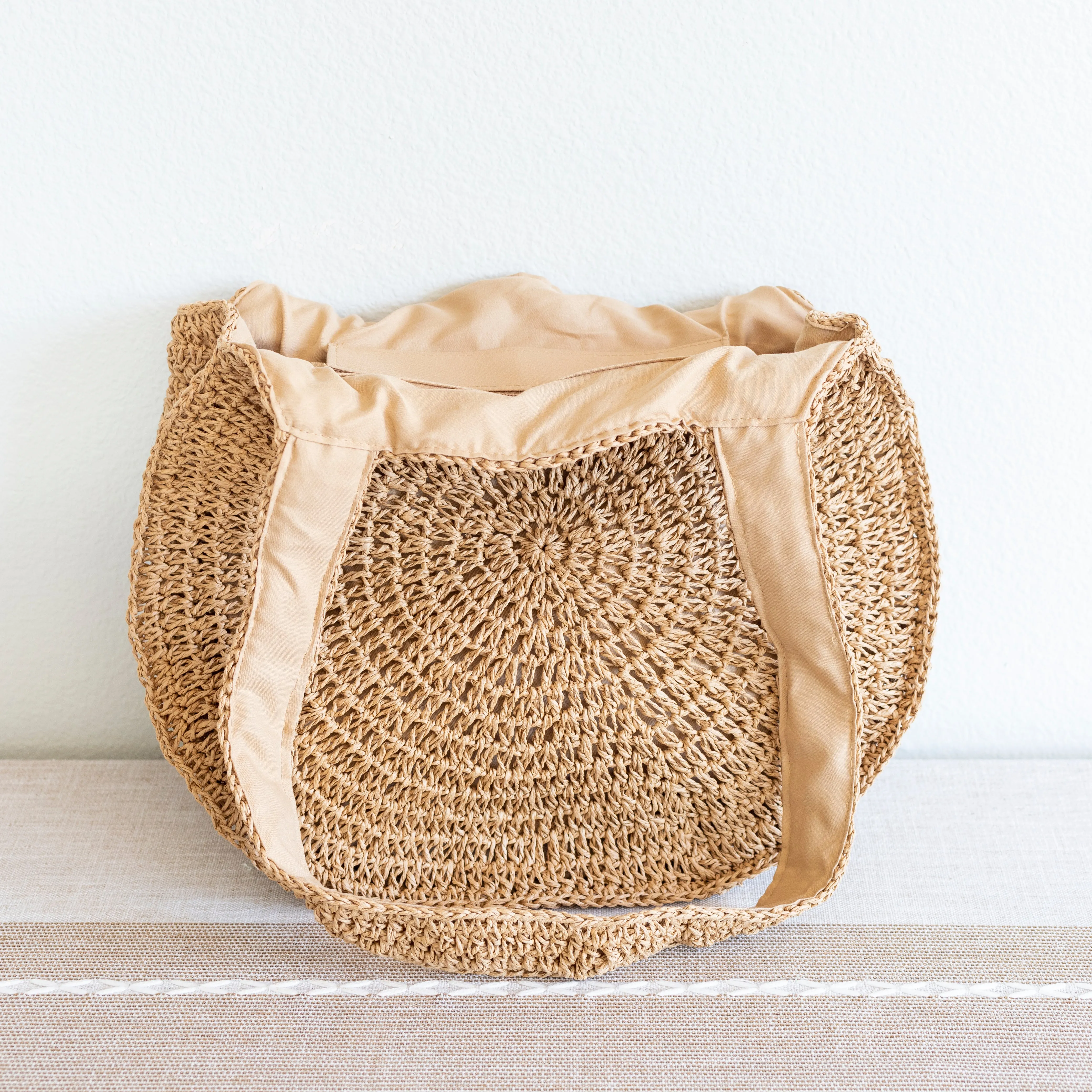 Elena Handbags Round Straw Fashion Tote