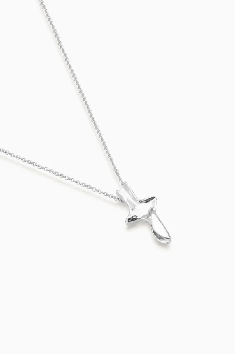 Folded Cross Necklace Mini  | Silver