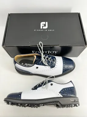 Footjoy Myjoys Premiere Series Tarlow Golf Shoes White Blue Croc Gator 9 Narrow