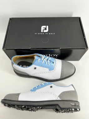 Footjoy Myjoys Premiere Series Tarlow Golf Shoes White Grey Blue 9.5 Medium