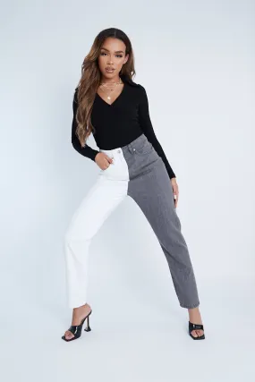 Grey Straight Leg Split Colour Jeans - Jakia