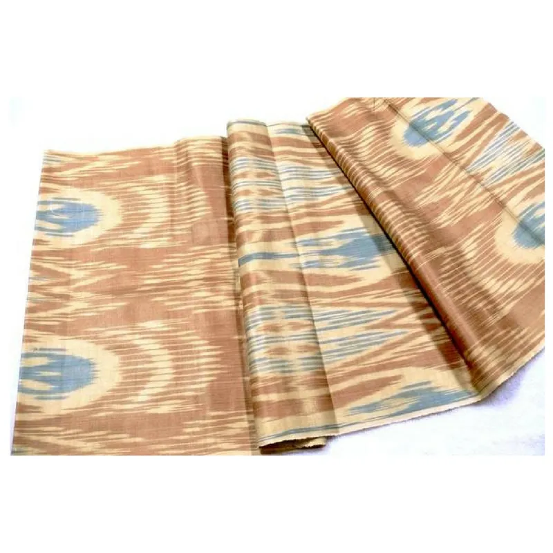 Hand woven, Hand Dyed, Ikat Fabric Tan, Beige & Blue