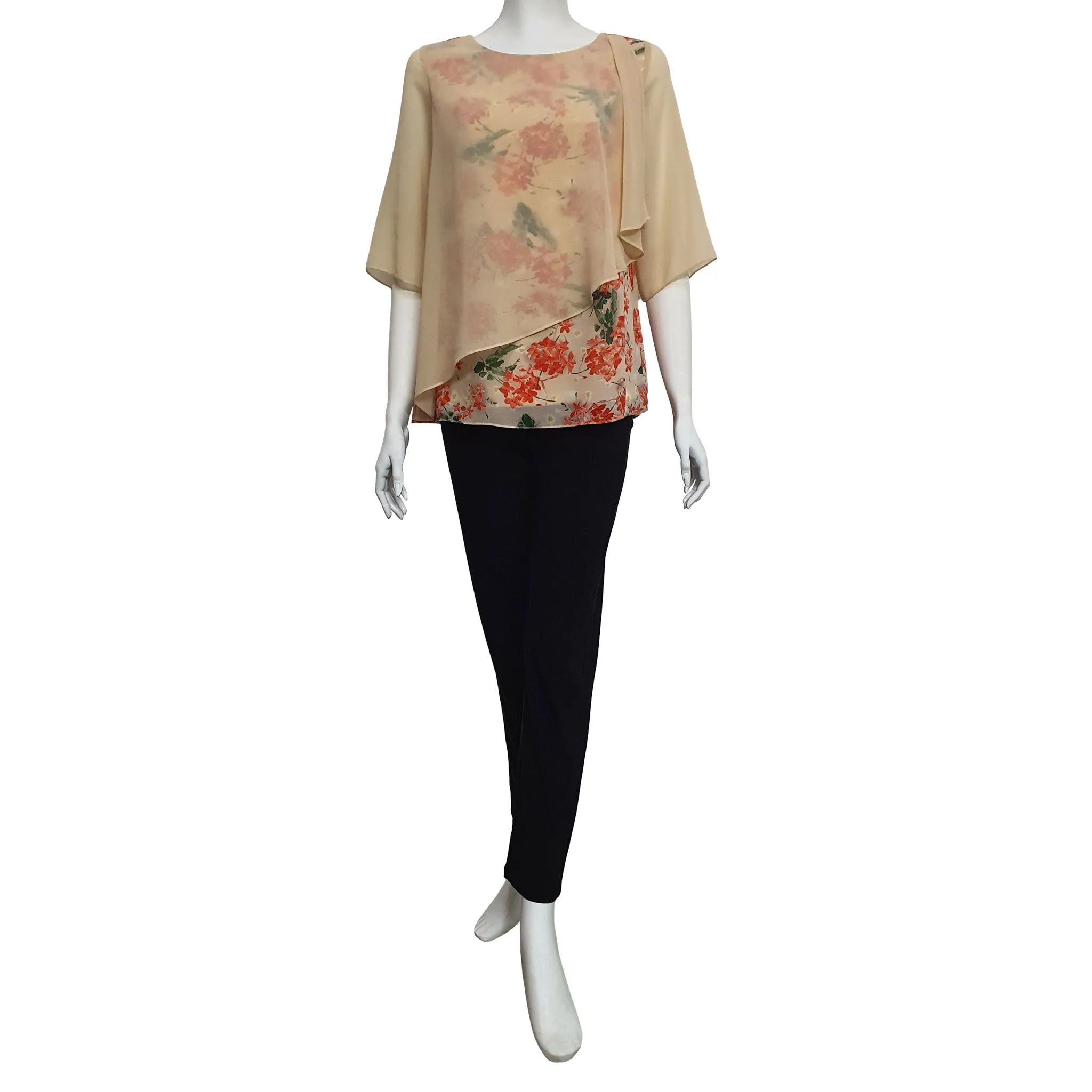 Joan Allen Floral Chiffon Overlay Blouse in Orange