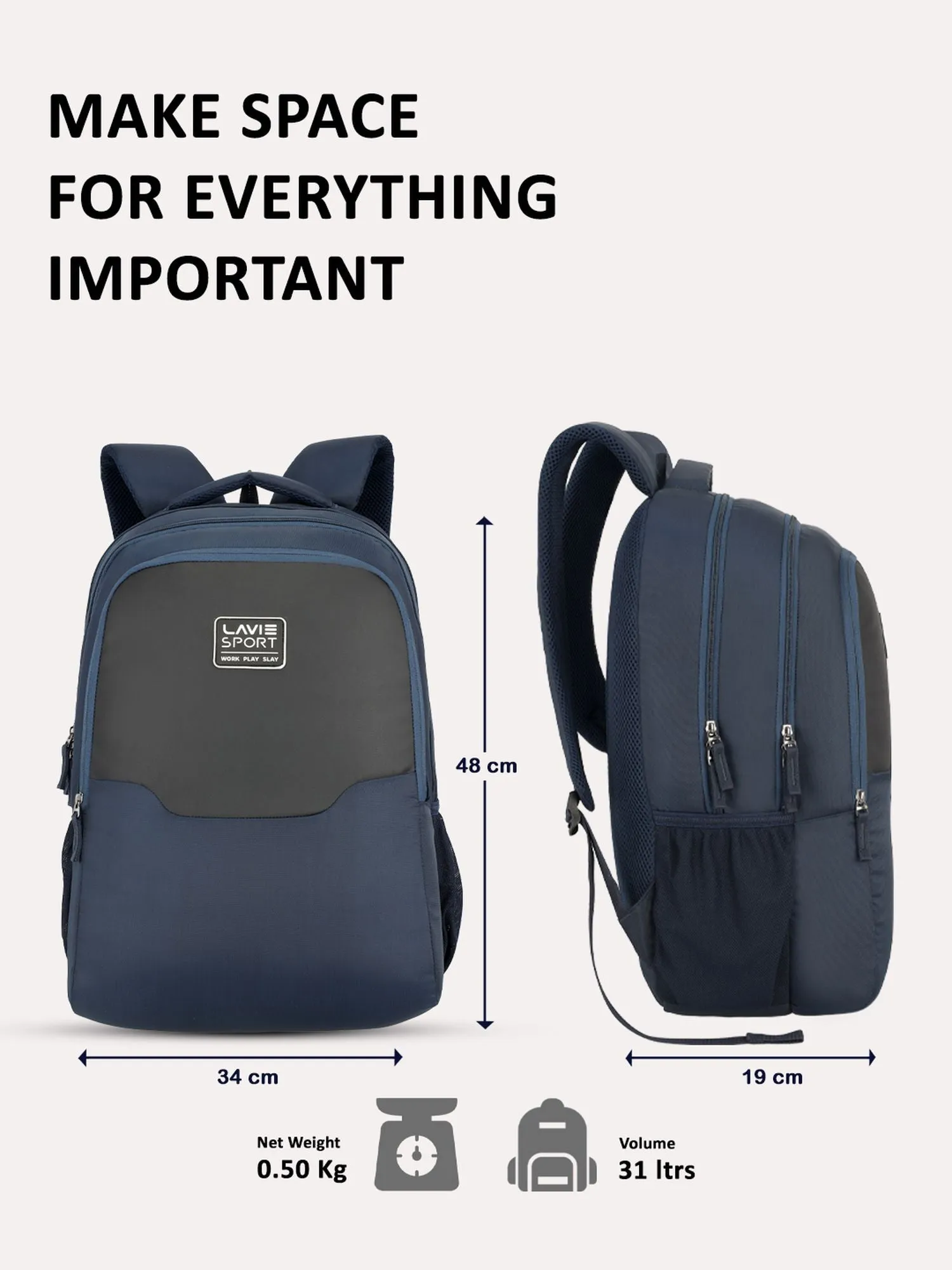 Lavie Sport Urban 31L Laptop Backpack For Men & Women | Boys & Girls Navy