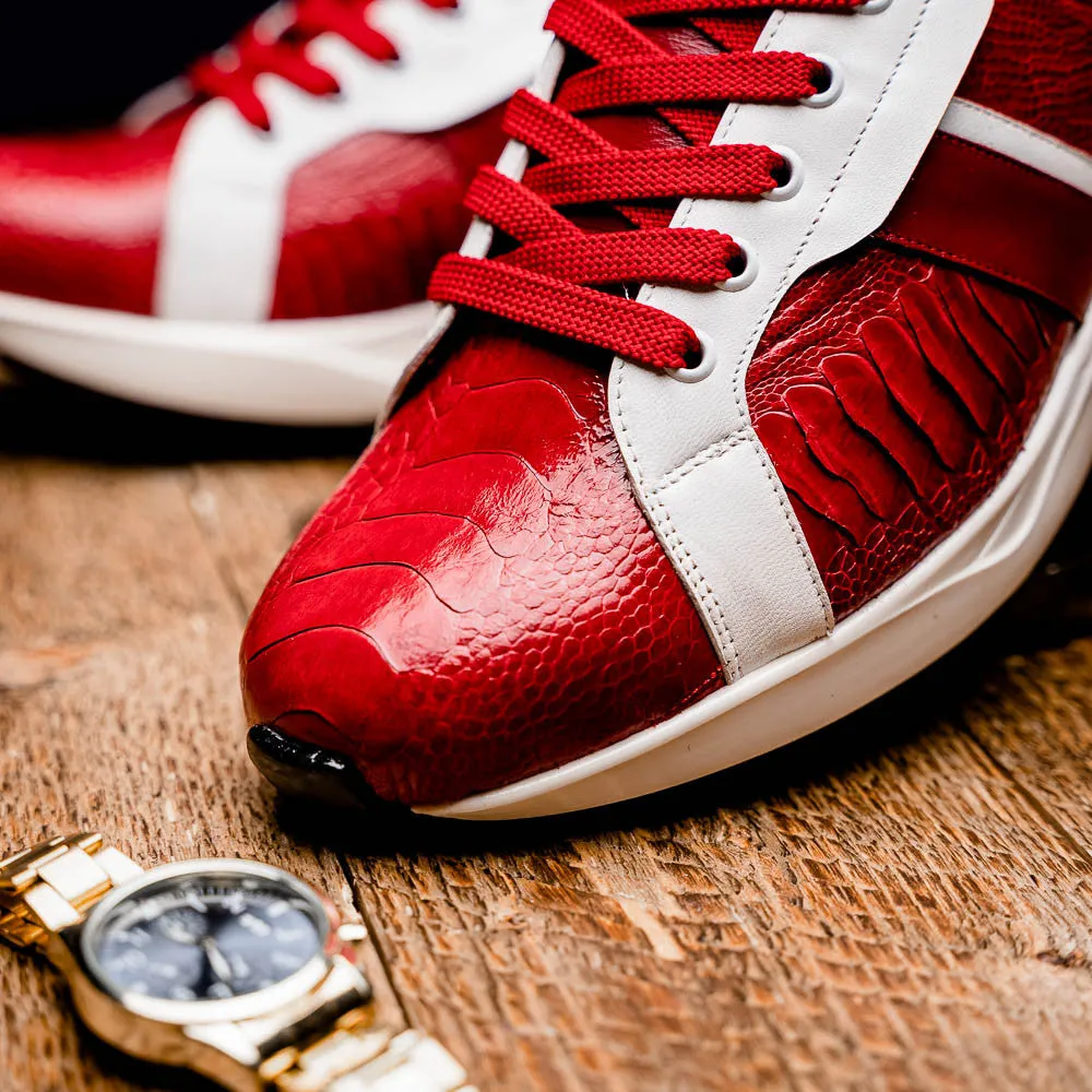 Marco Di Milano LYON Two-Tone Red/White Ostrich and Calfskin Fashion Sneaker