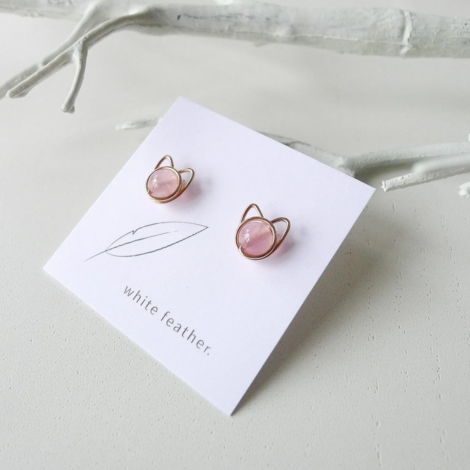 Meowstuds (Medium) / Madagascar Rose Quartz