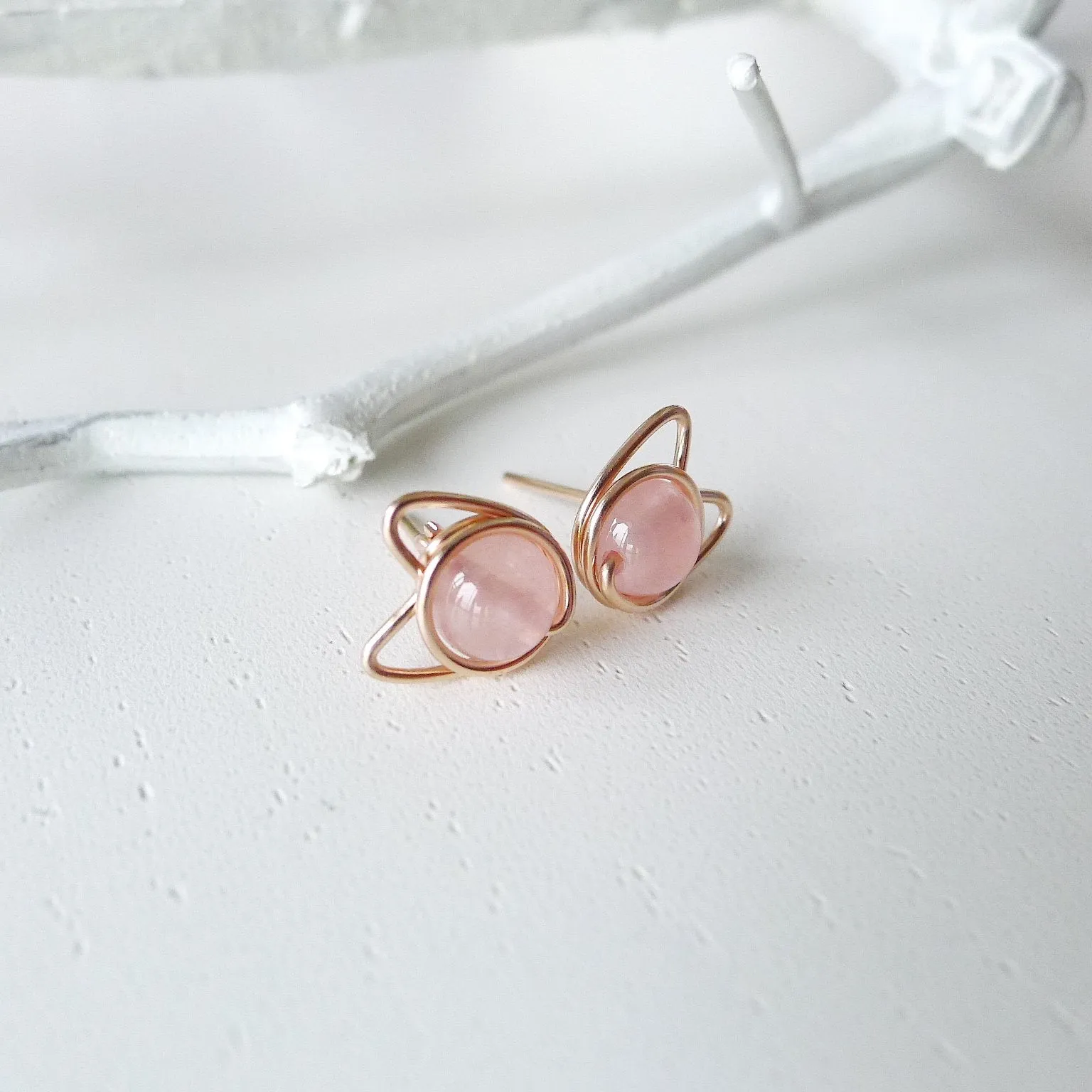 Meowstuds (Medium) / Madagascar Rose Quartz