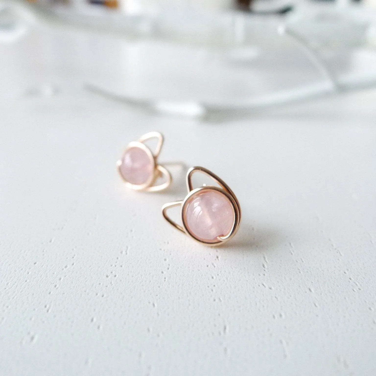 Meowstuds (Medium) / Madagascar Rose Quartz