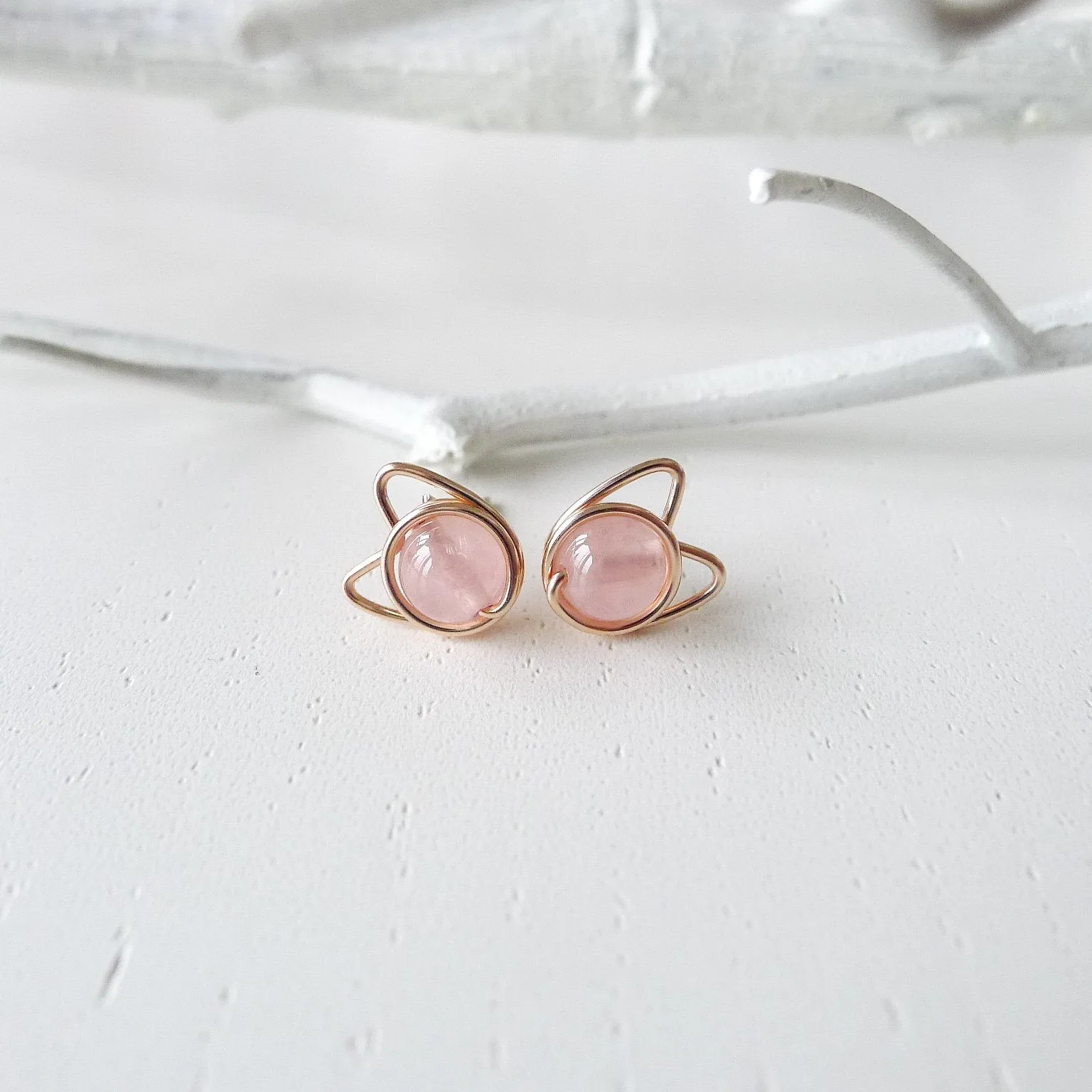 Meowstuds (Medium) / Madagascar Rose Quartz