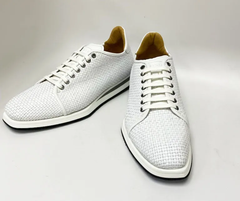 Mezlan Woven Calfskin Lace-Up Sneaker White