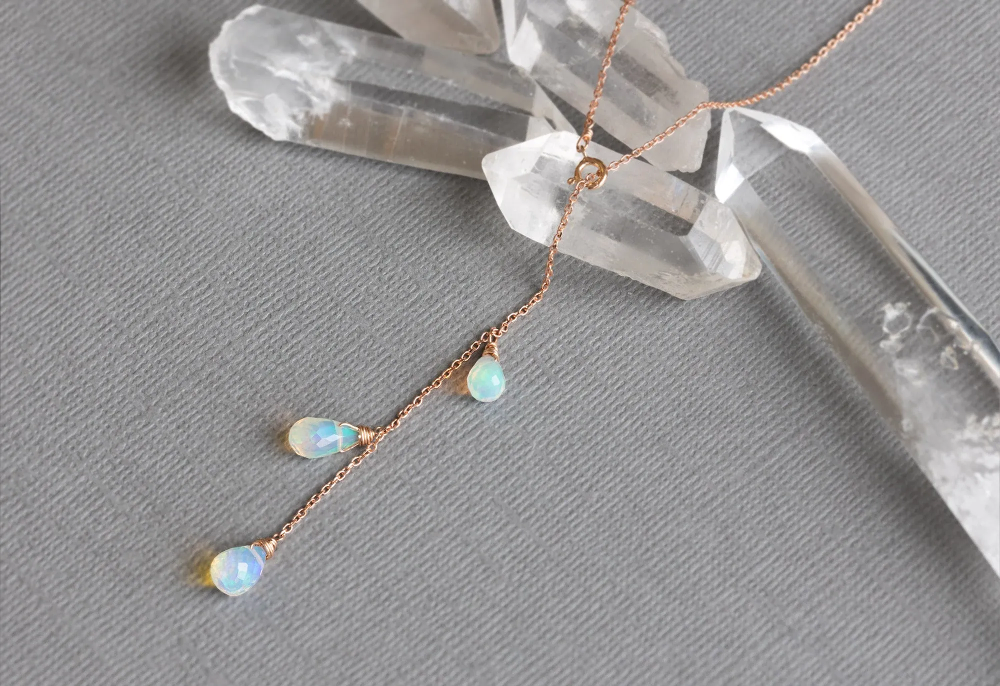 Natural Opal Cascade Lariat Necklace