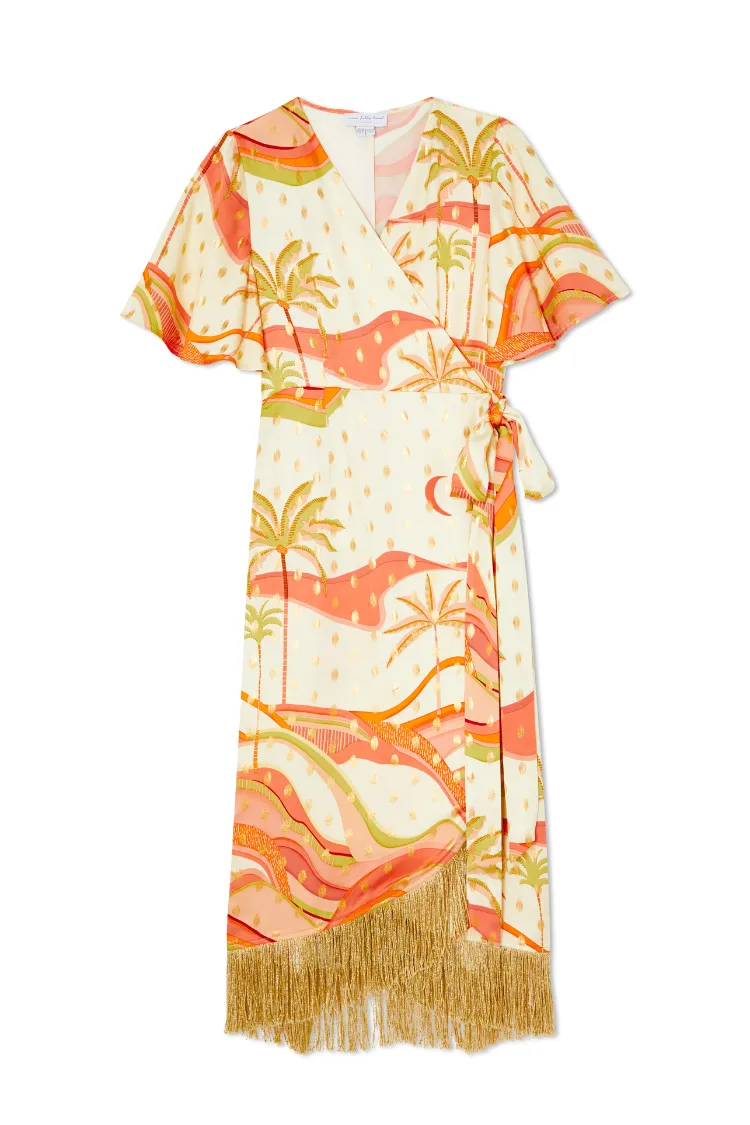 Pastel Palm Ceryes Wrap Dress Petite