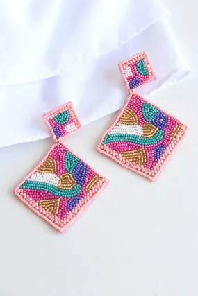 PINK AND PURPLE BEADED EARRINGS