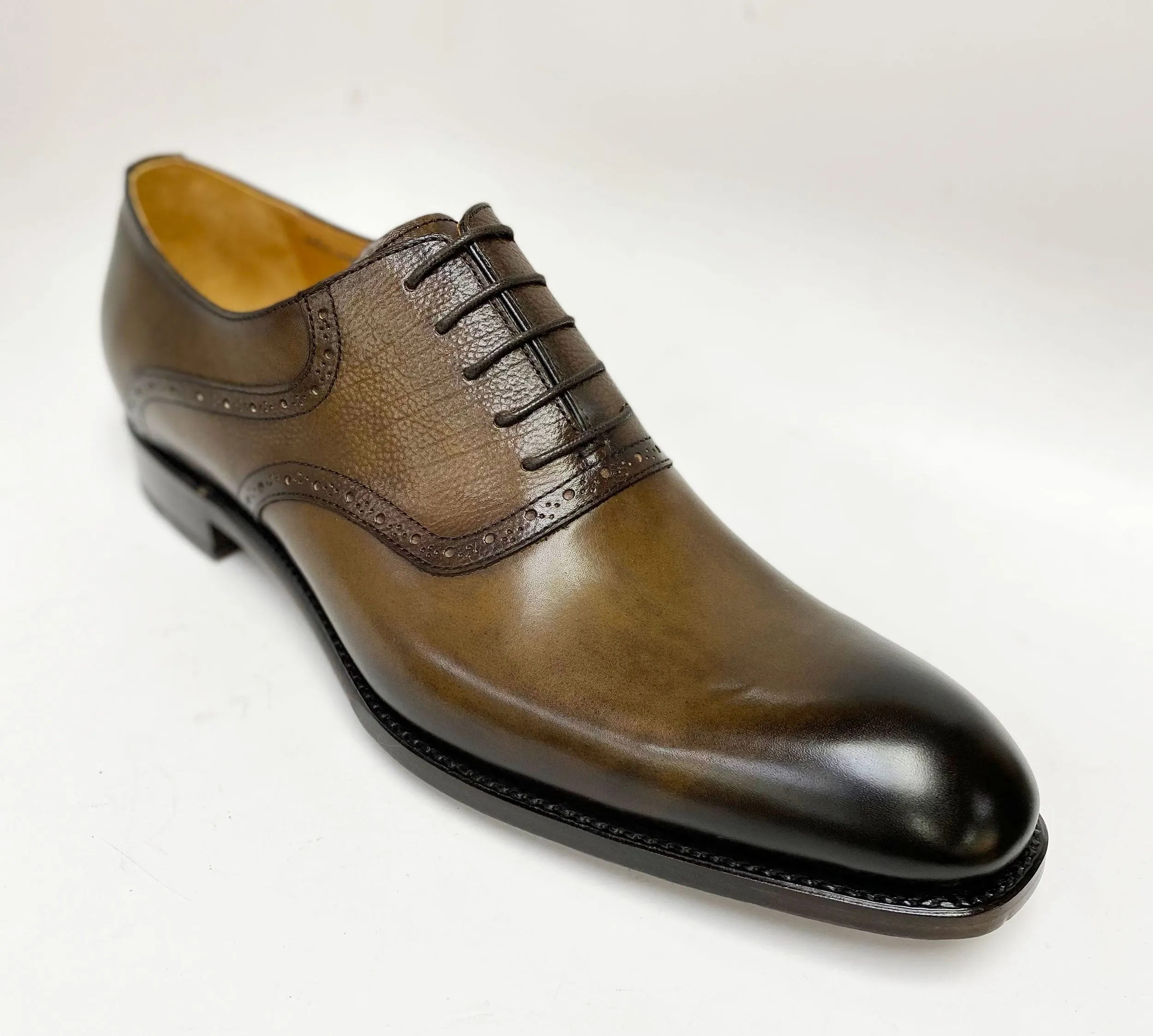 "Hudson" Burnished Calfskin Lace-Up Oxford Brown