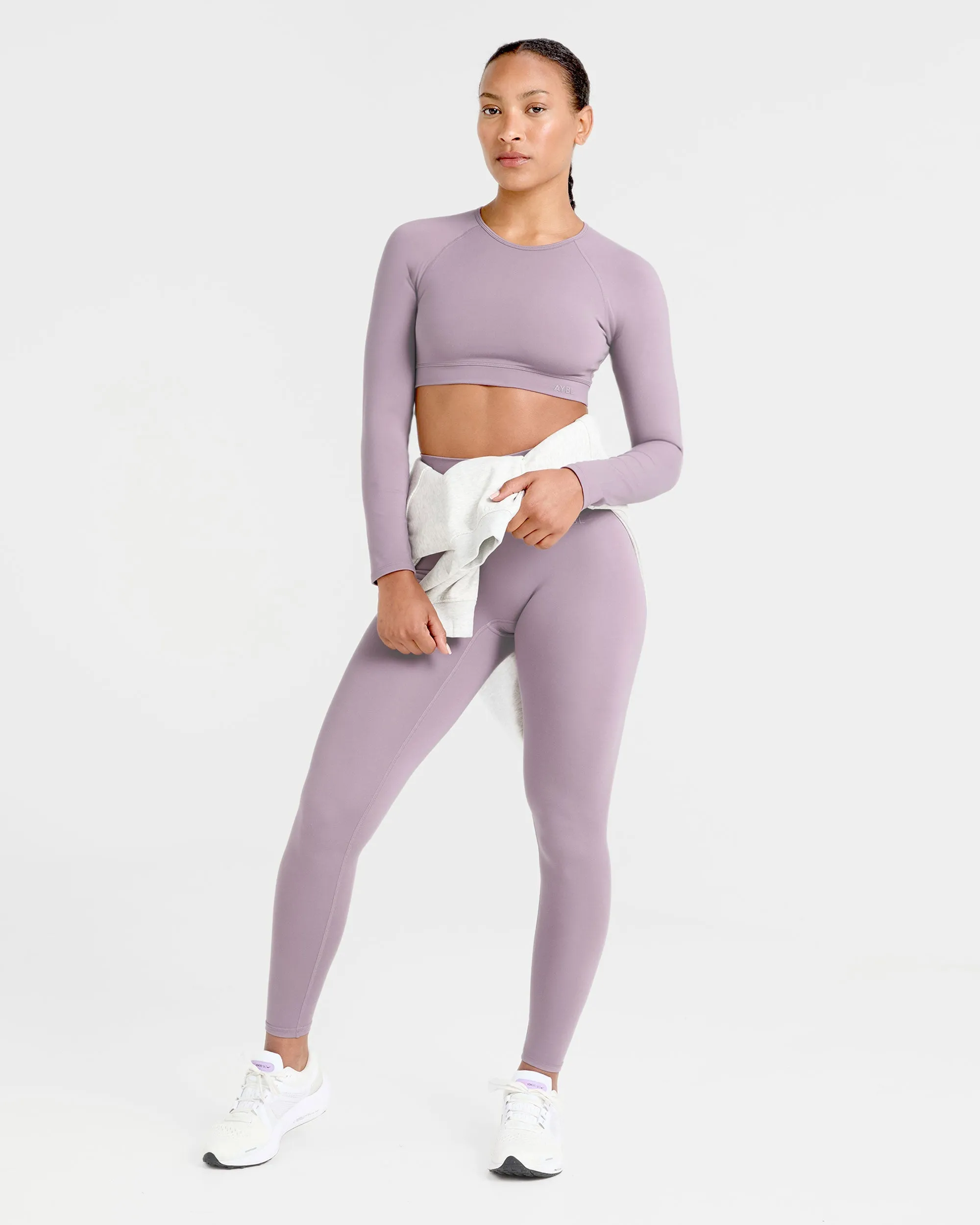 Staple Long Sleeve Crop Top - Mauve Purple