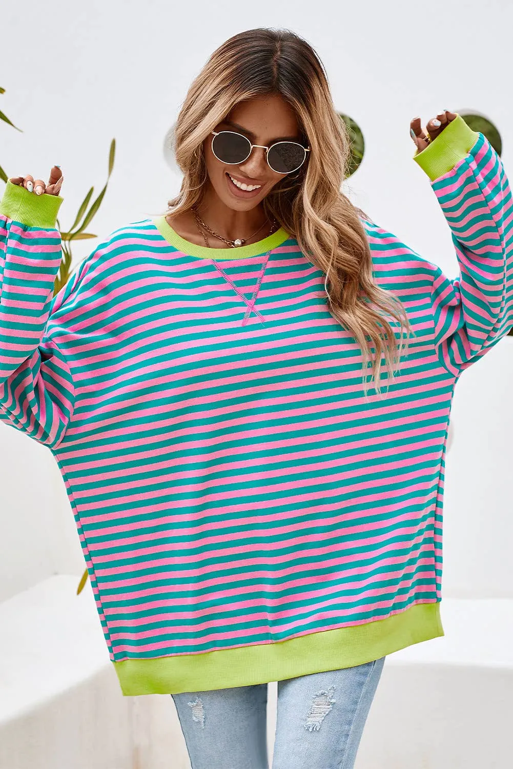 Striped Oversized Pullover Sweatshirt