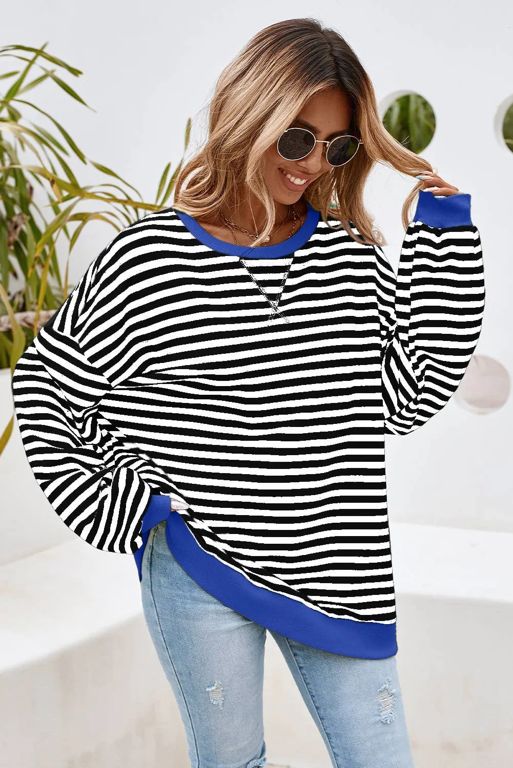 Striped Oversized Pullover Sweatshirt