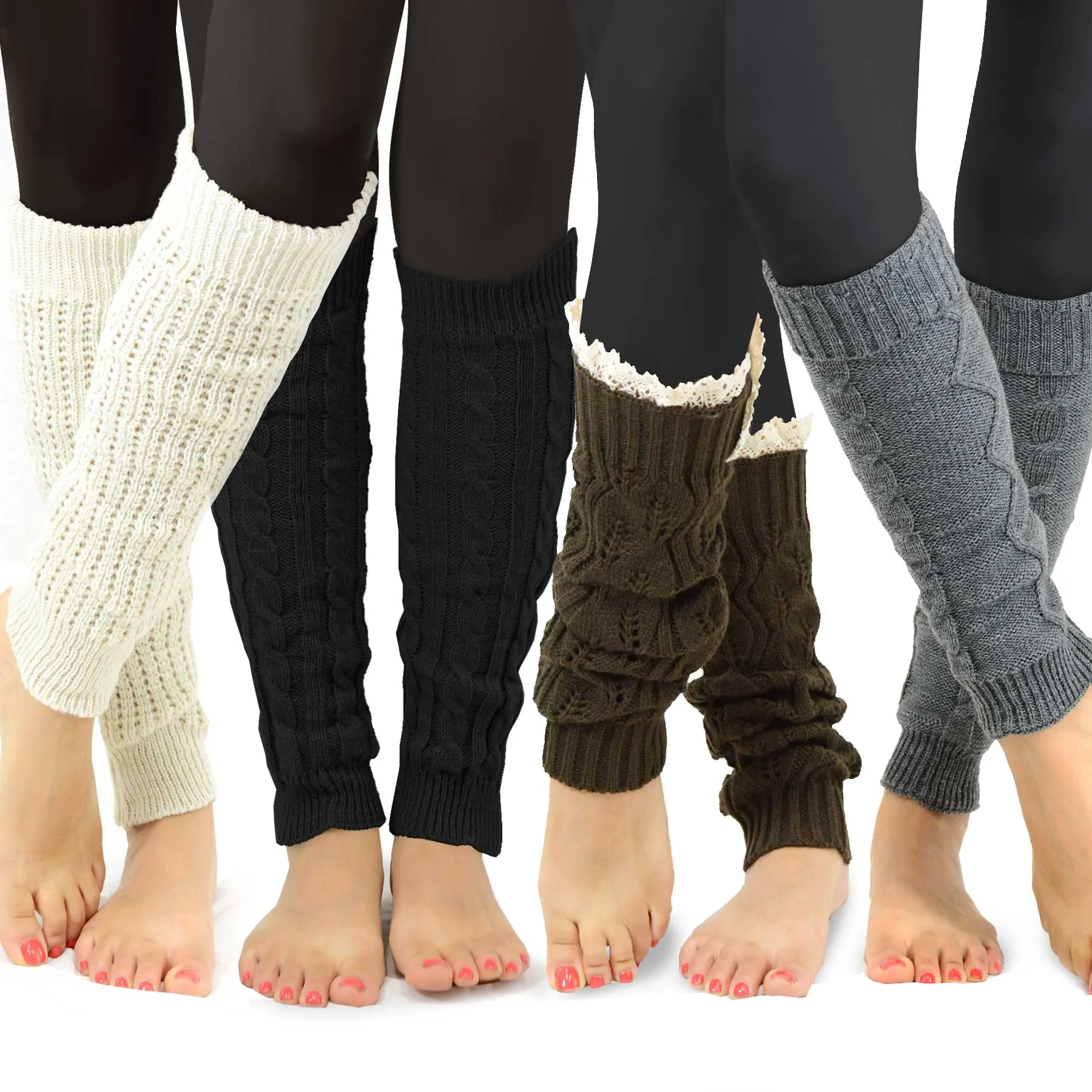 TeeHee Socks Women's Acrylic Leg Warmer Assorted A 4-Pack (Z105)