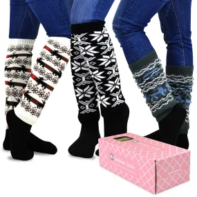 TeeHee Socks Women's Acrylic Leg Warmer Deer 3-Pack Gift Box (12249)