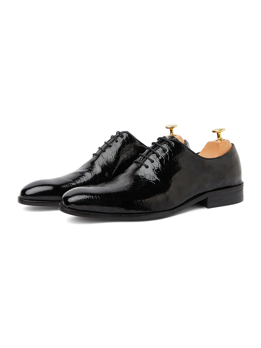 Zenia Patent Croc Oxford - Black