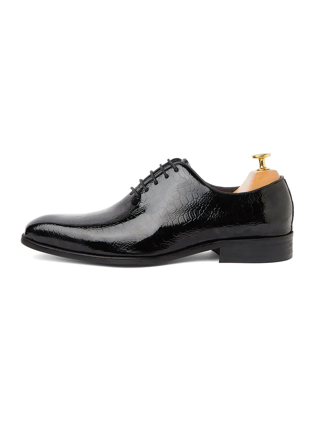 Zenia Patent Croc Oxford - Black